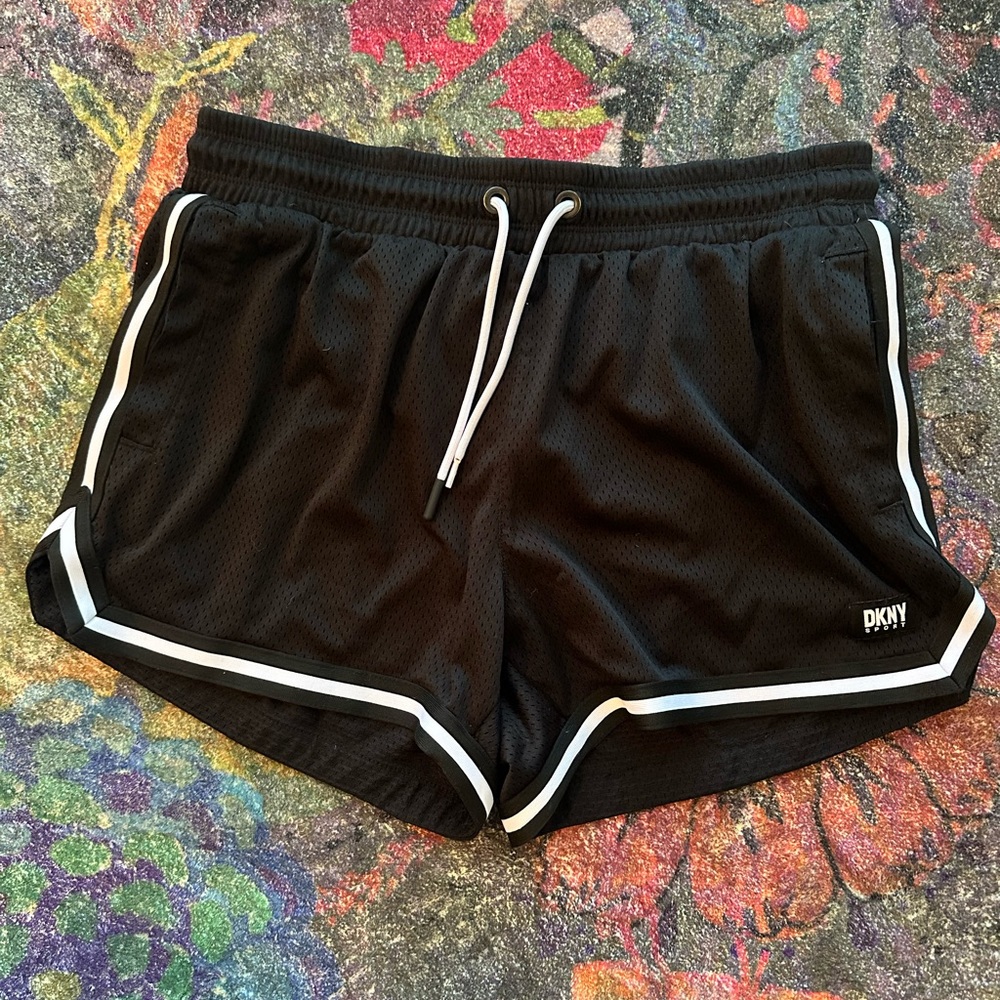 DKNY Sport Running Shorts, black with white trim